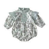 Mindy - Delicate Floral Lace & Frill High Collar Romper.